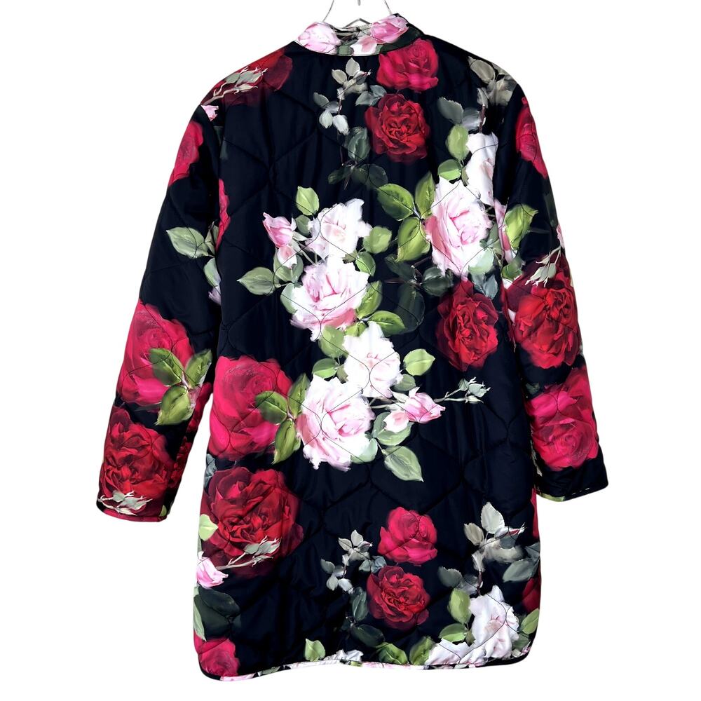 Johnny Was Vivi Puffer Jacket Reversible Floral Rose Print Leopard Faux Fur L - Picture 5 of 10